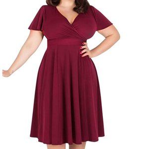 Nemidor Short Sleeve V-Neck Wrap Dress Maroon Swing